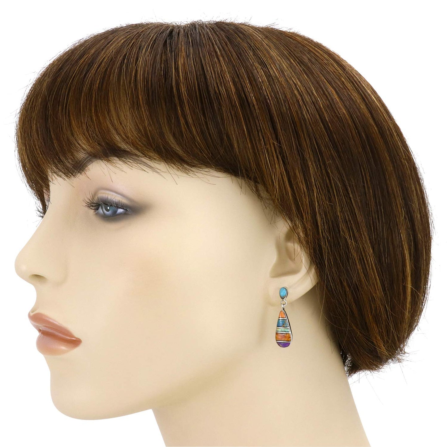 Matching Turquoise & Gemstones Set 925 Sterling Silver (Pendant, Earrings, Necklace 20")