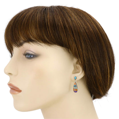 Matching Turquoise & Gemstones Set 925 Sterling Silver (Pendant, Earrings, Necklace 20")
