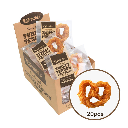 AFreschi Turkey Tendons for Dogs, USA-Sourced, Healthy Dog Treats, Rawhide-Free Puppy Chews, Long Lasting, All Natural, Hypoallergenic Dog Treats for Medium Breeds, 6 Count Pack Braid (M)