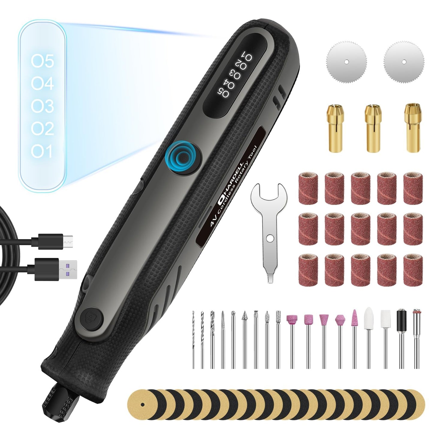 HARDELL Mini Cordless Rotary Tool, 5-Speed and USB Charging Rotary Tool Kit with 69 Accessories, Multi-Purpose 3.7V Power Rotary Tool for Sanding, Polishing, Drilling, Etching, Engraving, DIY Crafts