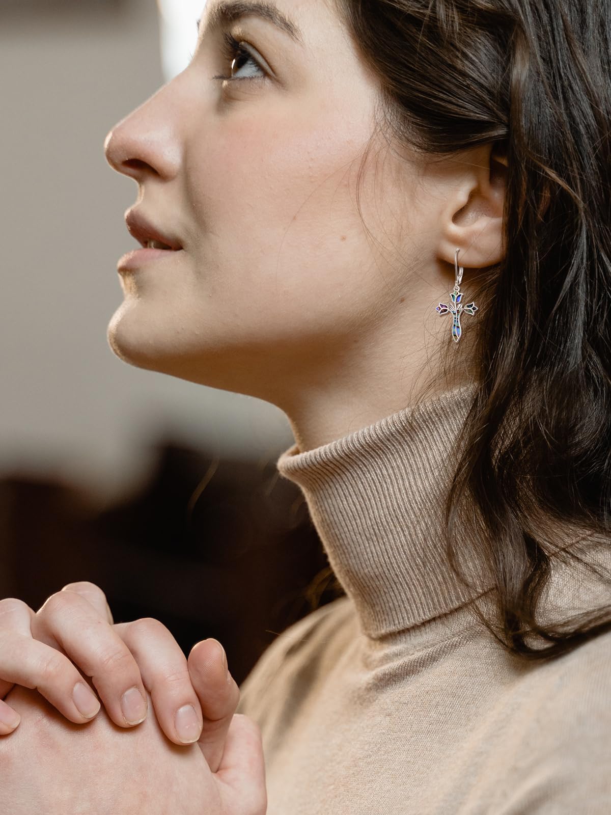 Dreamboat Sterling Silver Cross Earrings for Women Lever Back Dangle Earrings Faith Christian Confirmation Religious Jewelry for Mom