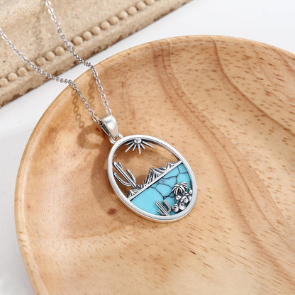 Midir&Etain Western Necklace 925 Sterling Silver Turquoise Pendant Highland Cow/Cow Skull/Hat/Tag/Cactus/Boot Cowgirl Country Jewelry for Women Men