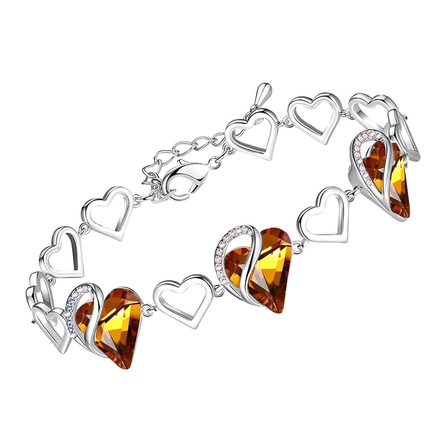 Leafael Infinity Love Heart Link Bracelets, Birthstone or Healing Stone Crystal Bracelet for Women, Silver Tone Jewelry Gifts for Her, 7-inch Chain and 2-inch Extender