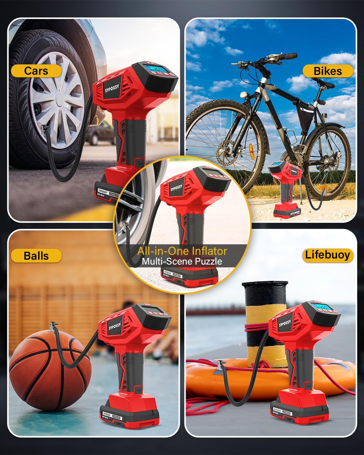 Upgraded Tire Inflator Portable Air Compressor, 160PSI Cordless Air Pump with 20V Rechargeable Battery, 2X Faster Inflation, Digital Pressure Gauge for Car, Motorcycle, E-Bike & Balls (Yellow)