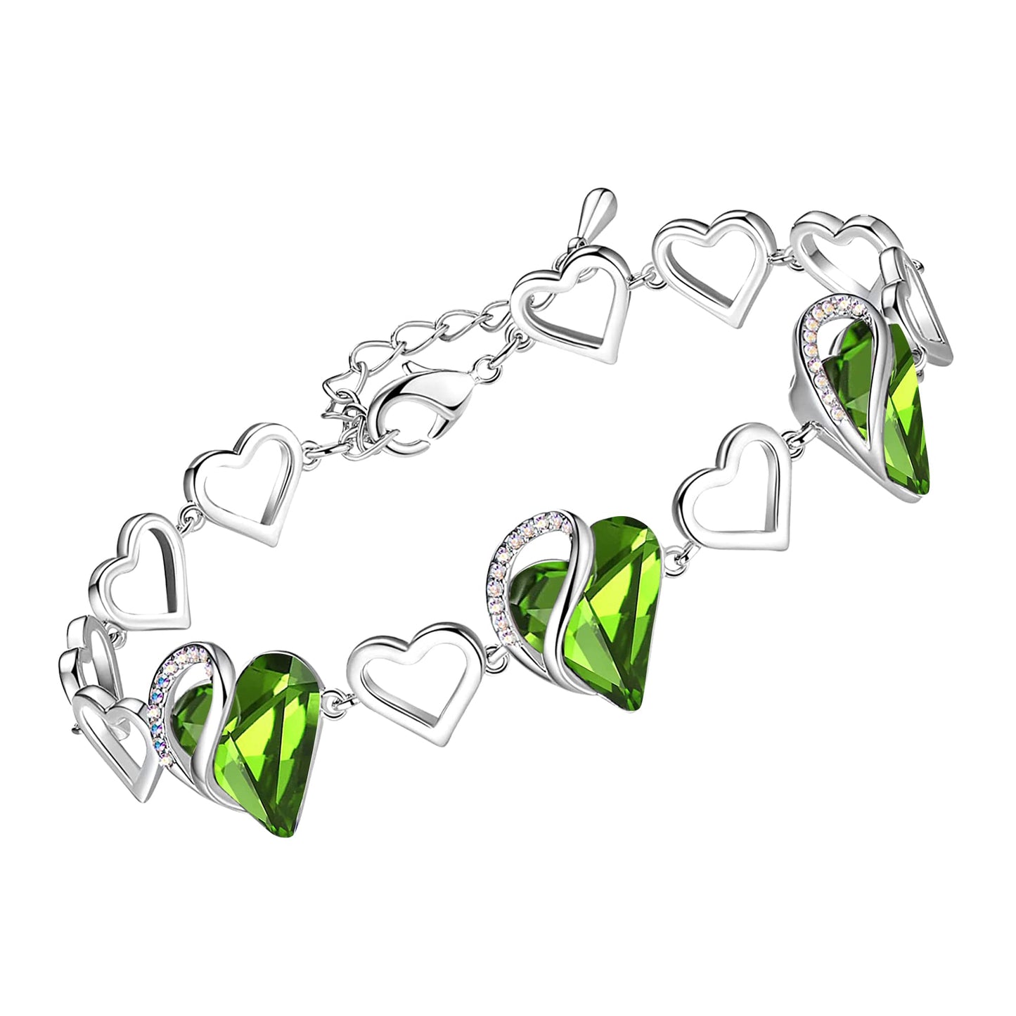 Leafael Infinity Love Heart Link Bracelets, Birthstone or Healing Stone Crystal Bracelet for Women, Silver Tone Jewelry Gifts for Her, 7-inch Chain and 2-inch Extender
