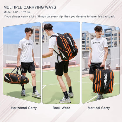Pickleball Bag - Large Paddle Bag for 4 Paddles & Accessories - Fence Hook, Extra Pockets, Shoe Compartment