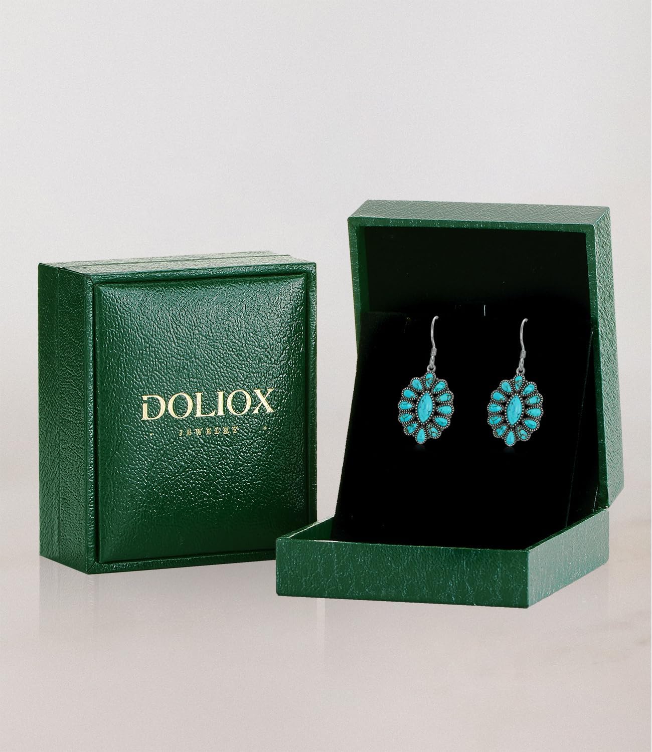 Native American Genuine Turquoise Earrings for Women 925 Sterling Silver Squash Blossom Dangle Boho Style Western Earring Jewelry for Her