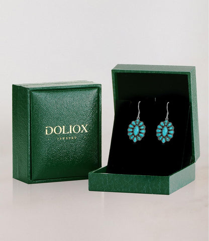 Native American Genuine Turquoise Earrings for Women 925 Sterling Silver Squash Blossom Dangle Boho Style Western Earring Jewelry for Her