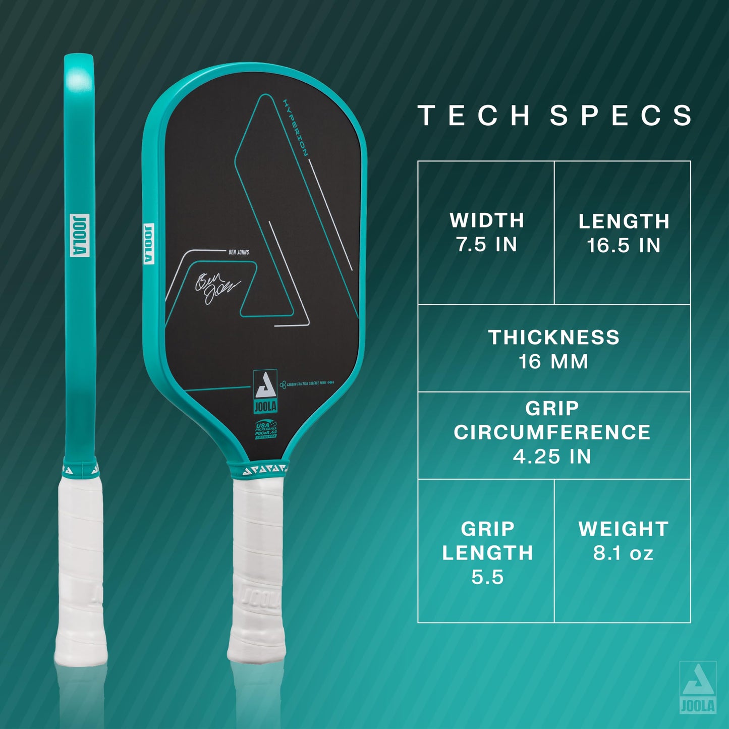 JOOLA Ben Johns Hyperion CFS Pickleball Paddle – Carbon Surface with High Grit & Spin, Elongated Handle, USAPA Approved Ben Johns Paddle