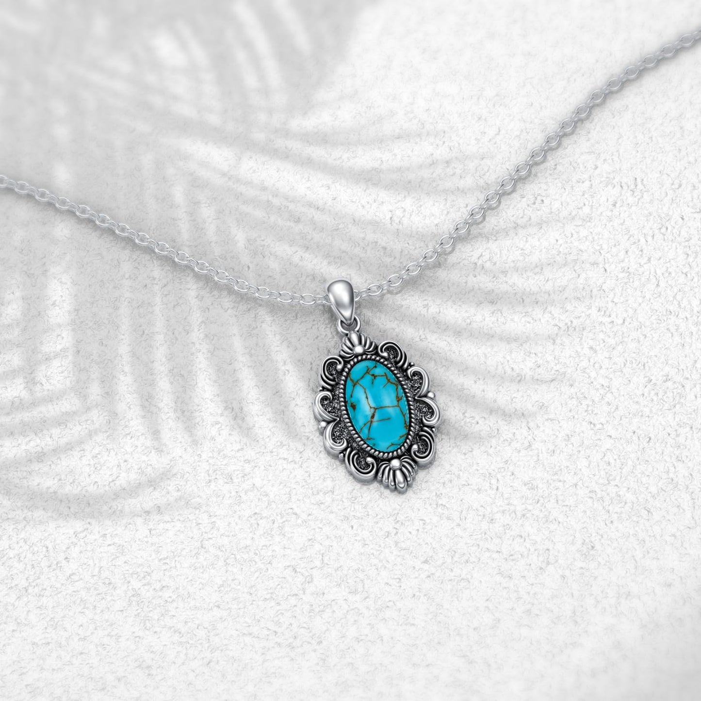 Turquoise Necklace 925 Sterling Silver Natural Turquoise Gemstone Pendant Vintage Bohemian Western Jewelry Gifts for Women