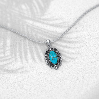 Turquoise Necklace 925 Sterling Silver Natural Turquoise Gemstone Pendant Vintage Bohemian Western Jewelry Gifts for Women