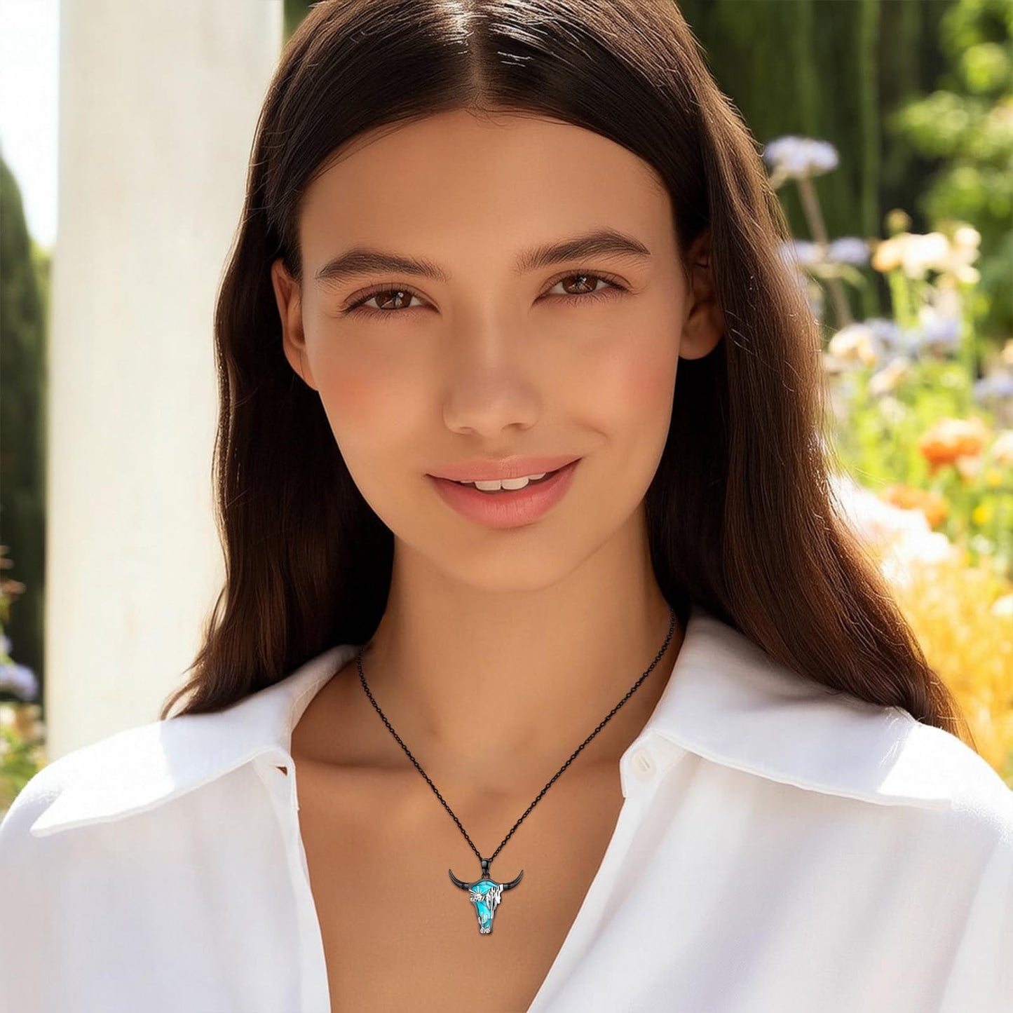 Midir&Etain Western Necklace 925 Sterling Silver Turquoise Pendant Highland Cow/Cow Skull/Hat/Tag/Cactus/Boot Cowgirl Country Jewelry for Women Men
