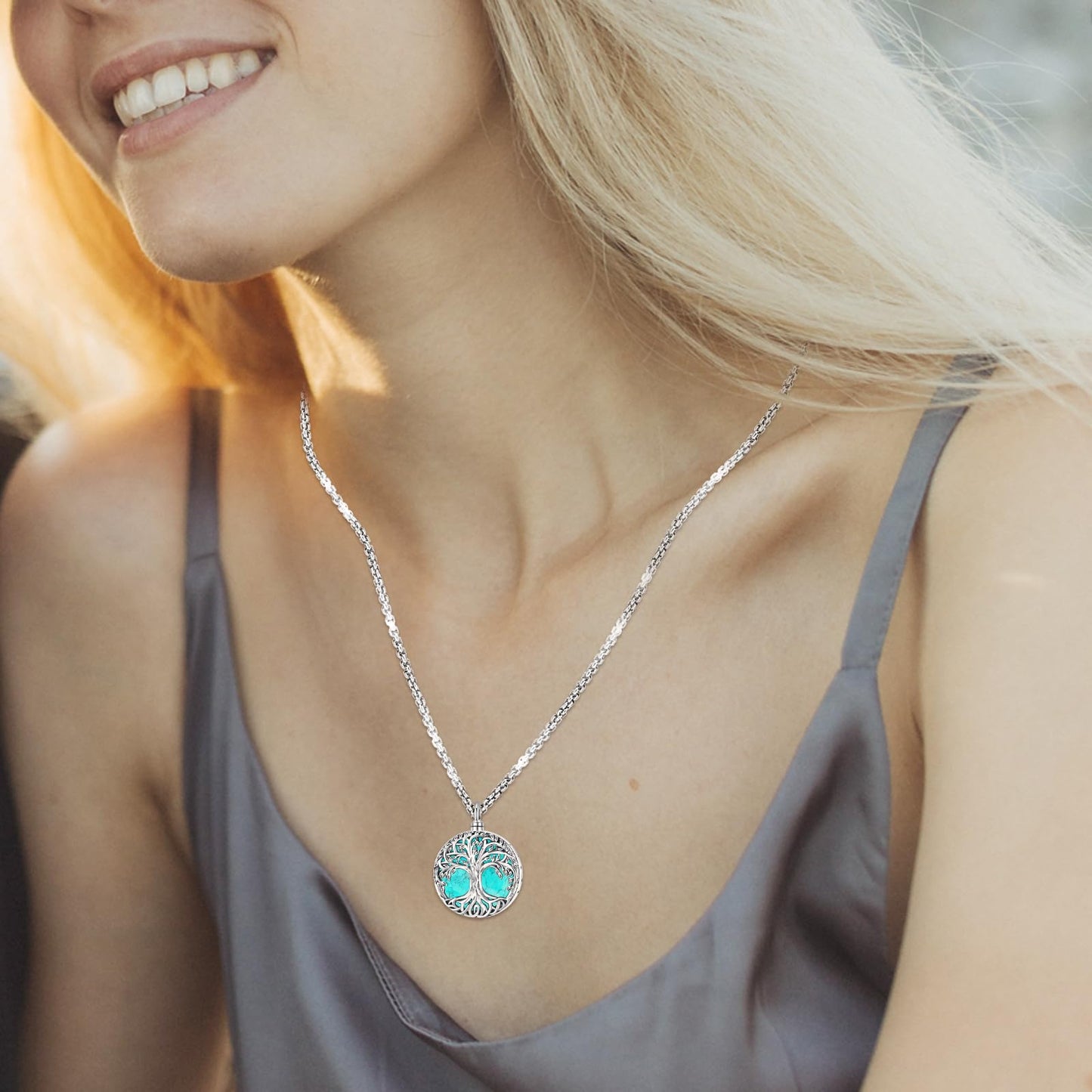 Jewelry Gifts - Tree of Life Necklace Sterling Silver Abalone Shell/Opal/Moonstone/Black Onyx/Turquoise/Malachite/Crystal Family Tree of Life Jewelry for Women Men