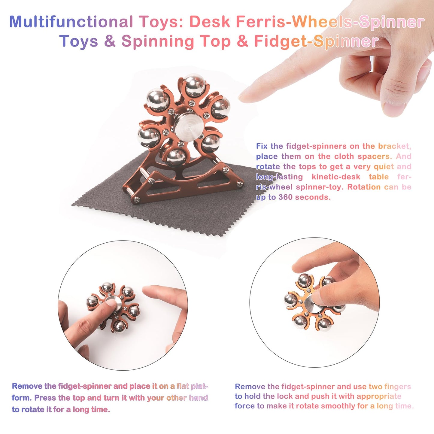 Desk-Fidget-Toys for Ferris-Wheels-Spinner: 4mins Kinetic-Metal-Spinner, Cool-Gadgets-Stuff for Kid Children Teen Adult EDC-Toy, ADHD Tools Stress Relief for Office Home School Men Woman Christmas