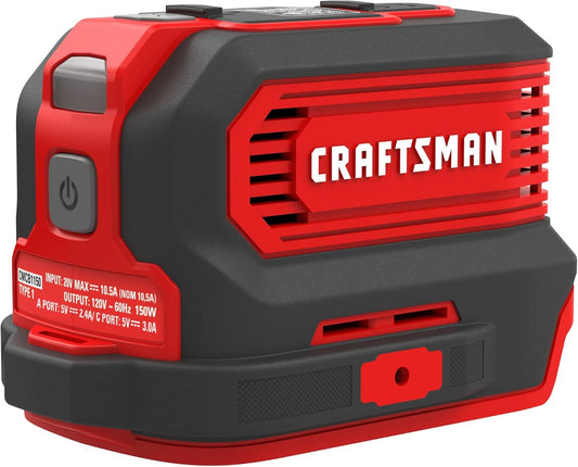CRAFTSMAN V20 Charger, Power Inverter, Charging Ports for Type-C, Type-A, and AC, 150 Watts, Bare Tool Only (CMCB1150B)