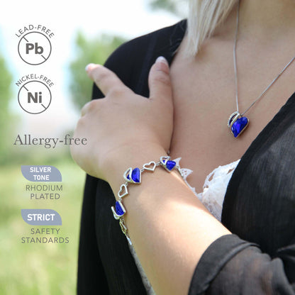 Leafael Infinity Love Heart Link Bracelets, Birthstone or Healing Stone Crystal Bracelet for Women, Silver Tone Jewelry Gifts for Her, 7-inch Chain and 2-inch Extender