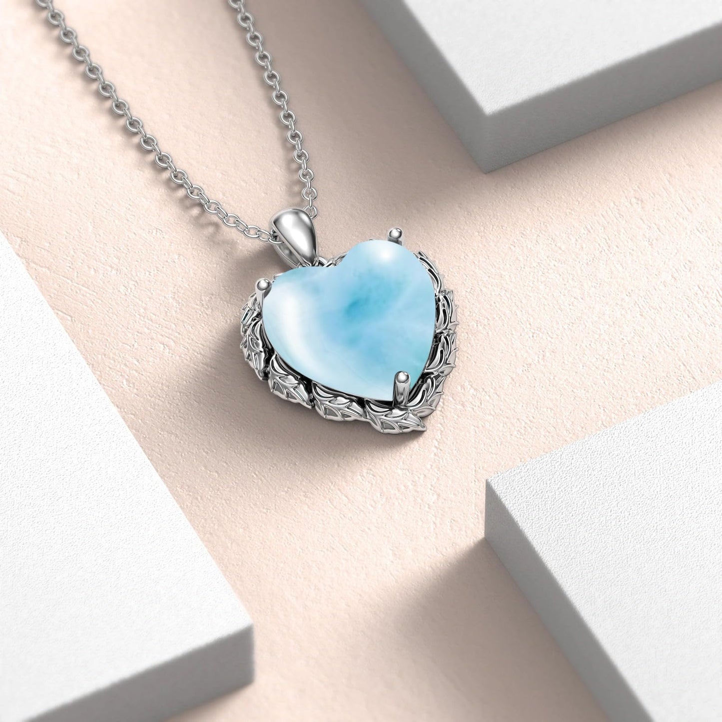 Genuine Gemstone Heart Necklaces for Women 925 Sterling Silver Natural Turquoise/Rose Quartz/Moonstone Pendant Vintage Western Jewelry Gift for Mom Wife Her