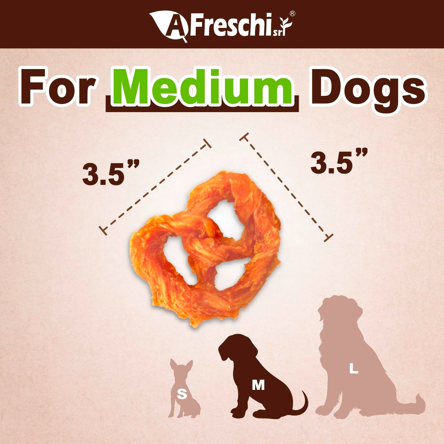 AFreschi Turkey Tendons for Dogs, USA-Sourced, Healthy Dog Treats, Rawhide-Free Puppy Chews, Long Lasting, All Natural, Hypoallergenic Dog Treats for Medium Breeds, 6 Count Pack Braid (M)