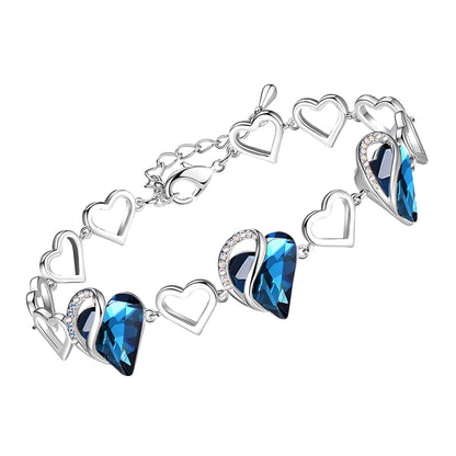 Leafael Infinity Love Heart Link Bracelets, Birthstone or Healing Stone Crystal Bracelet for Women, Silver Tone Jewelry Gifts for Her, 7-inch Chain and 2-inch Extender