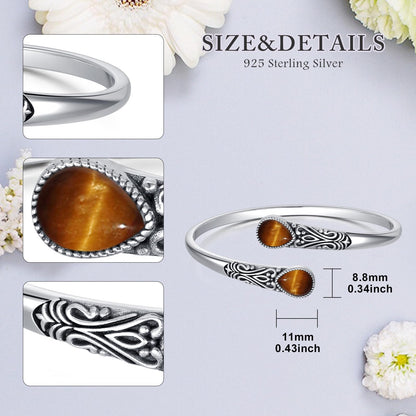 925 Sterling Silver Genuine Gemstone Bracelet for Women Men Handmade Adjustable Boho Navajo Style Bangle Cuff Natural Stone Jewelry Gift