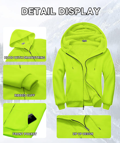 V VALANCH Men Hoodies Zip Up Sherpa Lined Sweatshirts Heavyweight Thick Warm Fleece Winter Jacket