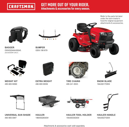 Craftsman 36" Gas Riding Lawn Mower with 11.5 HP* Briggs and Stratton Single-Cylinder Engine, Gas Lawn Tractor with 7-Speed Transmission, Red/Black (13AC77XYA93)