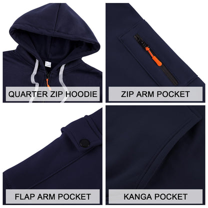 Men's Fleece Workout Athletic Pullover Hoodie Long Sleeve Basic Quarter Zip Pullover Sweatshirt with Kanga Pocket