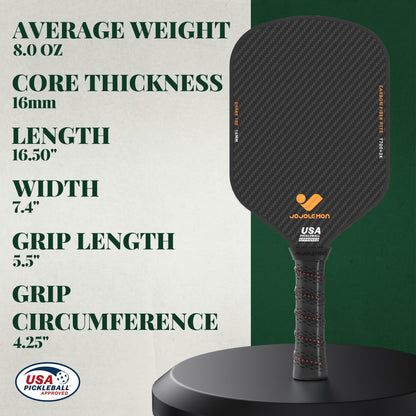 JOJOLEMON Pickleball Paddles, Carbon Fiber Pickleball Paddle with a 16mm Shark Power Polymer Core, The Pickleball Rackets Designed for Ultimate Spin & Consistency