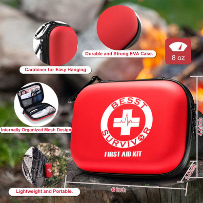 Besst Survivor Premium First Aid Kit - Waterproof Molle Medical Bag with Color-Coded Compartments, with Israeli Bandage, Rescue Blanket & CPR Mask for Home, Car, Hiking, Camping & Outdoor Emergencies