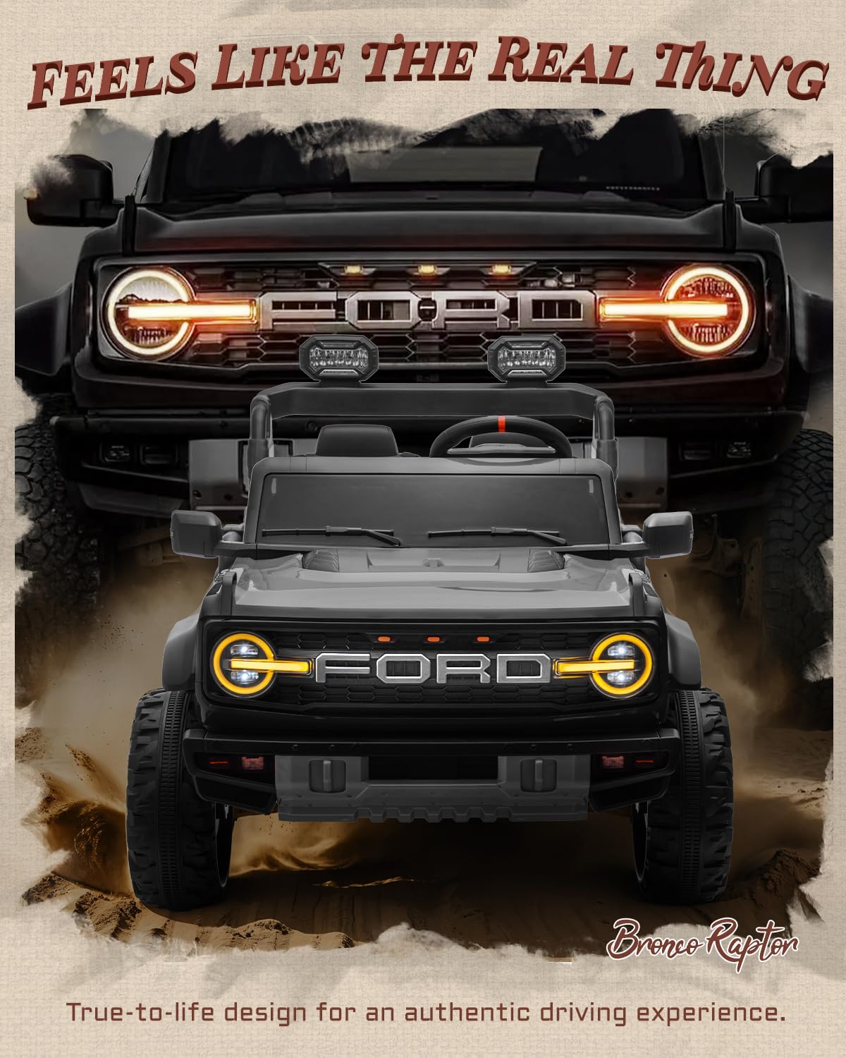 First Ride On 24V Ride on Toys for Big Kids, Licensed Ford Bronco Raptor 2 Seater Ride on Cars with Remote Control, Ride on Truck w/ 4-Wheeler Suspension, 3 Speeds, Led Lights, Bluetooth (24V, Pink) | First Ride On, 24V, for Big Kids, 2 Seater, with Remot