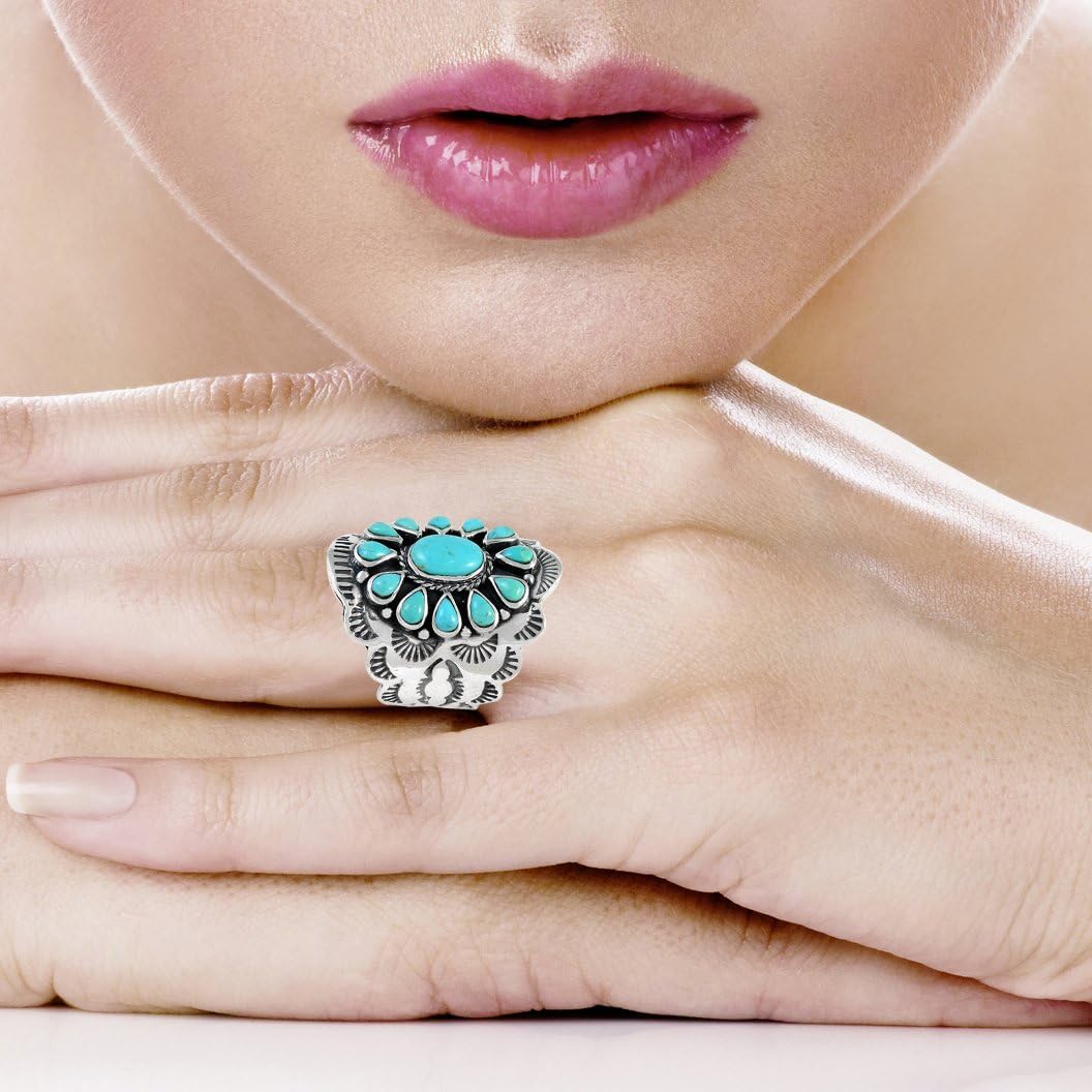 Sterling Silver Genuine Gemstones & Turquoise Ring (SELECT color)