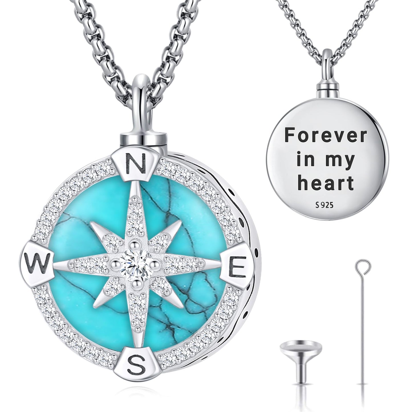 Turquoise Jewelry for Women Men 925 Sterling Silver Pendant Urn Necklaces for Ashes Picture Locket Necklace Thor Hammer Yggdrasil Virgen De Guadalupe St Michael Christopher Judas Witches Knot Necklace