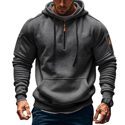 Men's Fleece Workout Athletic Pullover Hoodie Long Sleeve Basic Quarter Zip Pullover Sweatshirt with Kanga Pocket