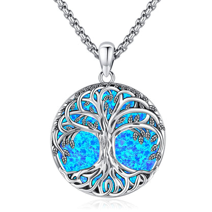 Jewelry Gifts - Tree of Life Necklace Sterling Silver Abalone Shell/Opal/Moonstone/Black Onyx/Turquoise/Malachite/Crystal Family Tree of Life Jewelry for Women Men