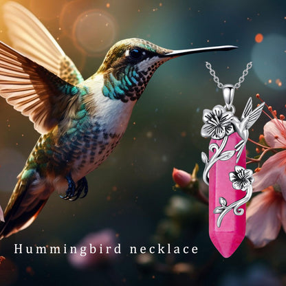 Hummingbird Necklace for Women 925 Sterling Silver Hexagonal Birthstone Gemstone Cute Bird Pendant for Girlfriends Jewelry for Her