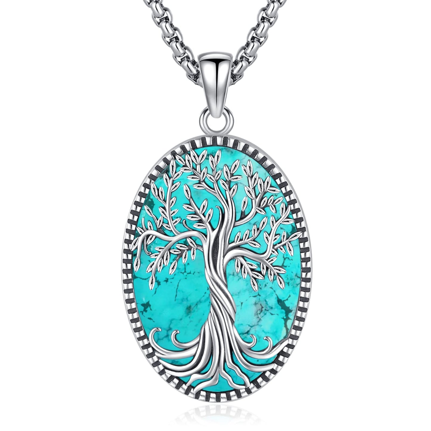 Turquoise Jewelry for Women Men 925 Sterling Silver Pendant Urn Necklaces for Ashes Picture Locket Necklace Thor Hammer Yggdrasil Virgen De Guadalupe St Michael Christopher Judas Witches Knot Necklace