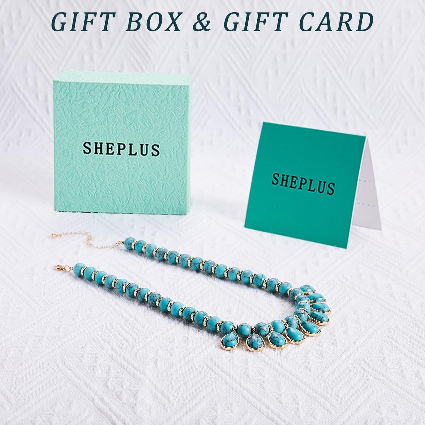 Sheplus Birthday Gifts for Women - Genuine Turquoise Statement Gold Chunky Necklace Handmade Bolo Real Western Jewelry Valentines Day