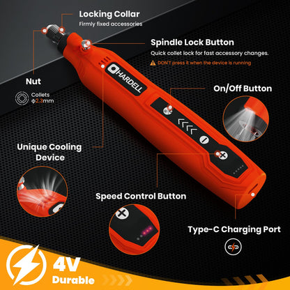 HARDELL Mini Cordless Rotary Tool, 5-Speed and USB Charging Rotary Tool Kit with 69 Accessories, Multi-Purpose 3.7V Power Rotary Tool for Sanding, Polishing, Drilling, Etching, Engraving, DIY Crafts