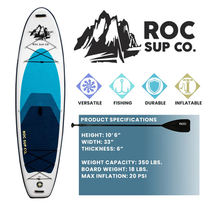 Roc Inflatable Stand Up Paddle Board 10' 6" with Premium SUP Paddle Board Accessories, Wide Stable Design, Non-Slip Comfort Deck for Youth & Adults
