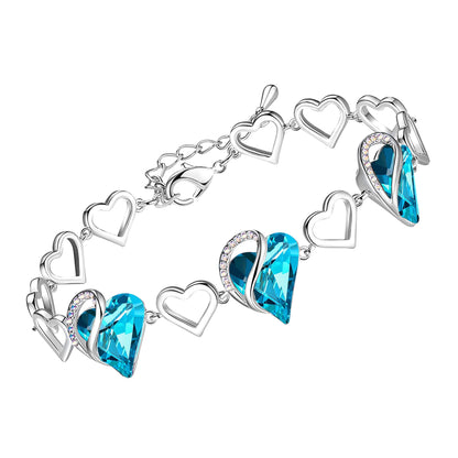 Leafael Infinity Love Heart Link Bracelets, Birthstone or Healing Stone Crystal Bracelet for Women, Silver Tone Jewelry Gifts for Her, 7-inch Chain and 2-inch Extender