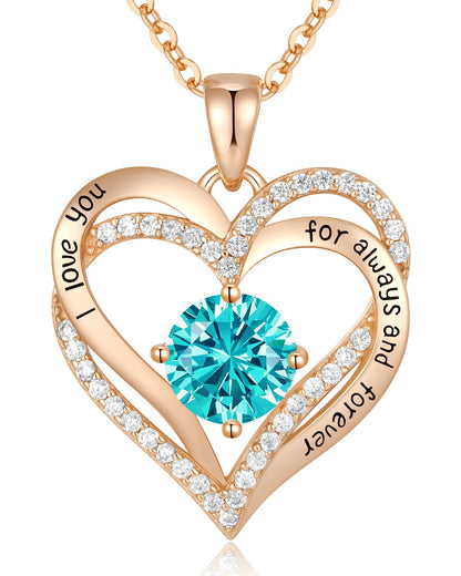 CDE Forever Love Heart Necklaces for Women, Wedding Anniversary, Birthday Mothers Day Christmas Day Gifts for Mom, Mother, Wife, friend, S925 Silver Jewelry with Birthstone Pendant
