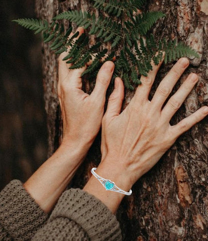 Genuine Turquoise Bracelet, Sterling Silver Native American Boho Adjustable Heart Bangle Cuff Jewelry for Women, Fit for 6.5 7 7.5 Inches