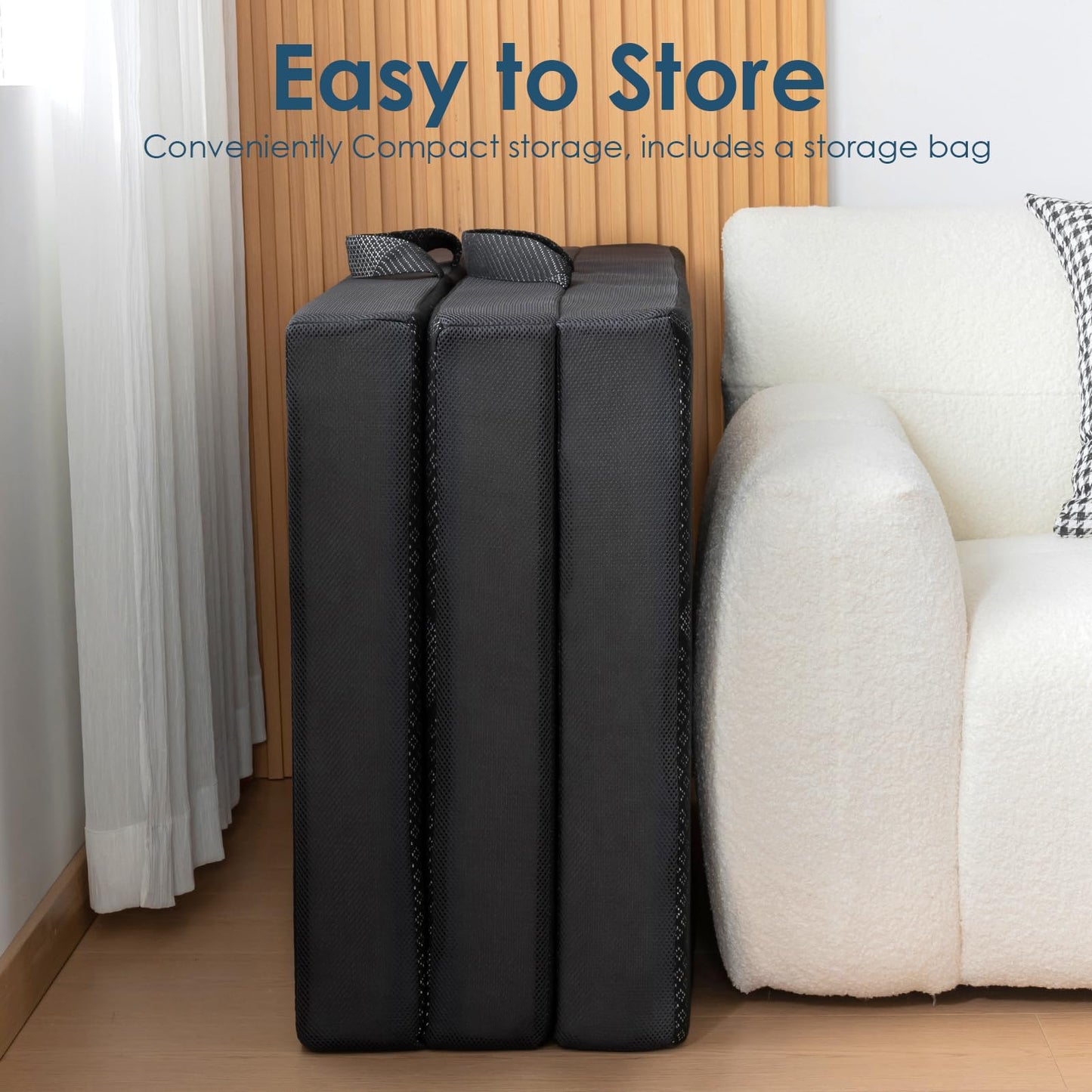 INGEROOM Trifold Mattress Queen - Memory Foam 6 inch Foldable Mattress for Camping, with Portable Handle, Non-Slip Folding Floor Bed Sofa for Guest Travel Yoga, Washable Breathable Cover