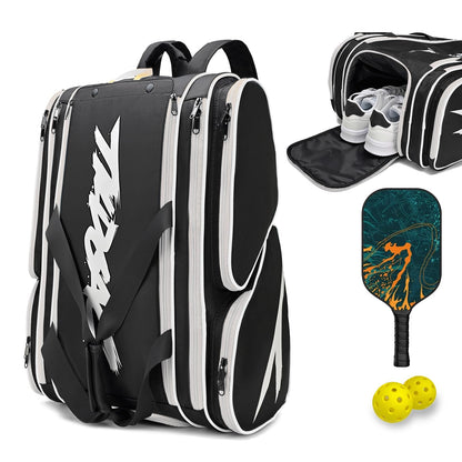 Pickleball Bag - Large Paddle Bag for 4 Paddles & Accessories - Fence Hook, Extra Pockets, Shoe Compartment
