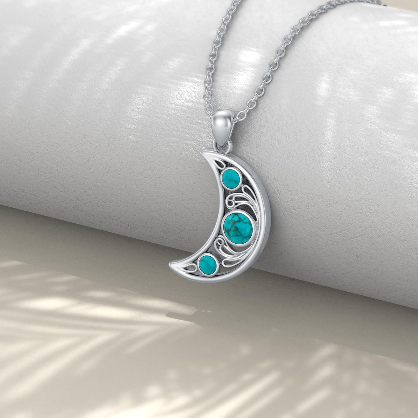Moon Necklace 925 Sterling Silver Moon Pendant Natural Turquoise Crescent Moon Necklaces Jewelry Gifts for Mother Daughter Sister