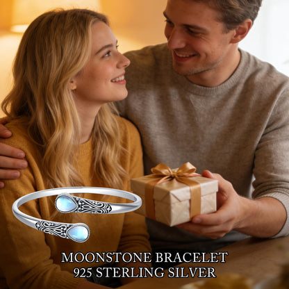 925 Sterling Silver Genuine Gemstone Bracelet for Women Men Handmade Adjustable Boho Navajo Style Bangle Cuff Natural Stone Jewelry Gift