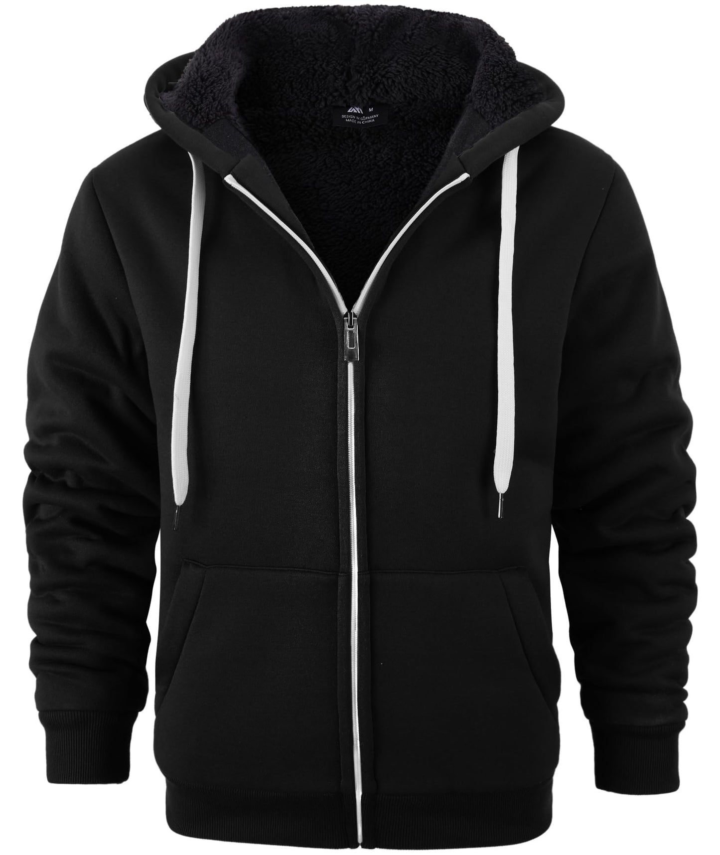 V VALANCH Men Hoodies Zip Up Sherpa Lined Sweatshirts Heavyweight Thick Warm Fleece Winter Jacket