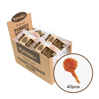 A Freschi srl Turkey Tendons for Dogs, USA-Sourced, Healthy Dog Treats, Rawhide-Free Puppy Chews, Long Lasting, All Natural, Hypoallergenic Dog Treats for Small Breeds, 40 Count Box Bone (S)