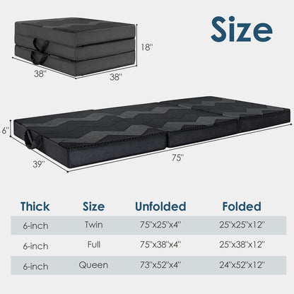 INGEROOM Trifold Mattress Queen - Memory Foam 6 inch Foldable Mattress for Camping, with Portable Handle, Non-Slip Folding Floor Bed Sofa for Guest Travel Yoga, Washable Breathable Cover