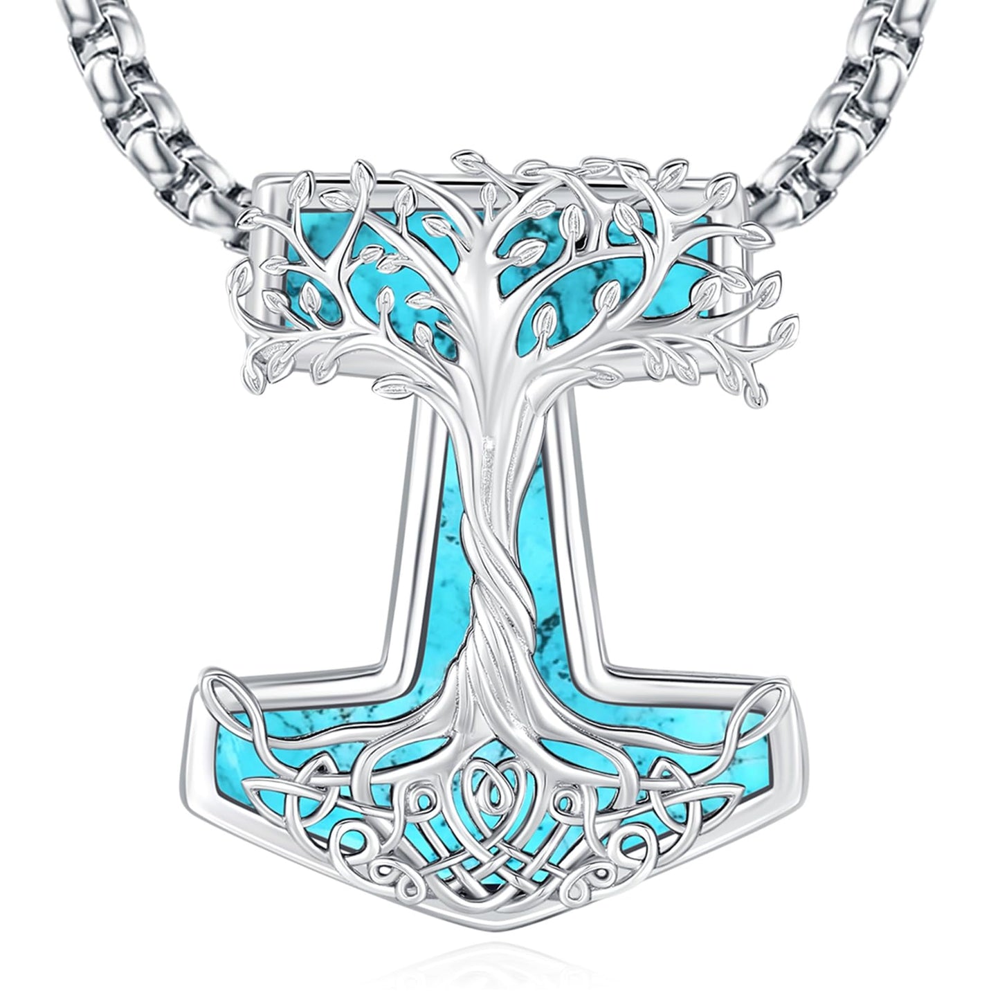 Turquoise Jewelry for Women Men 925 Sterling Silver Pendant Urn Necklaces for Ashes Picture Locket Necklace Thor Hammer Yggdrasil Virgen De Guadalupe St Michael Christopher Judas Witches Knot Necklace